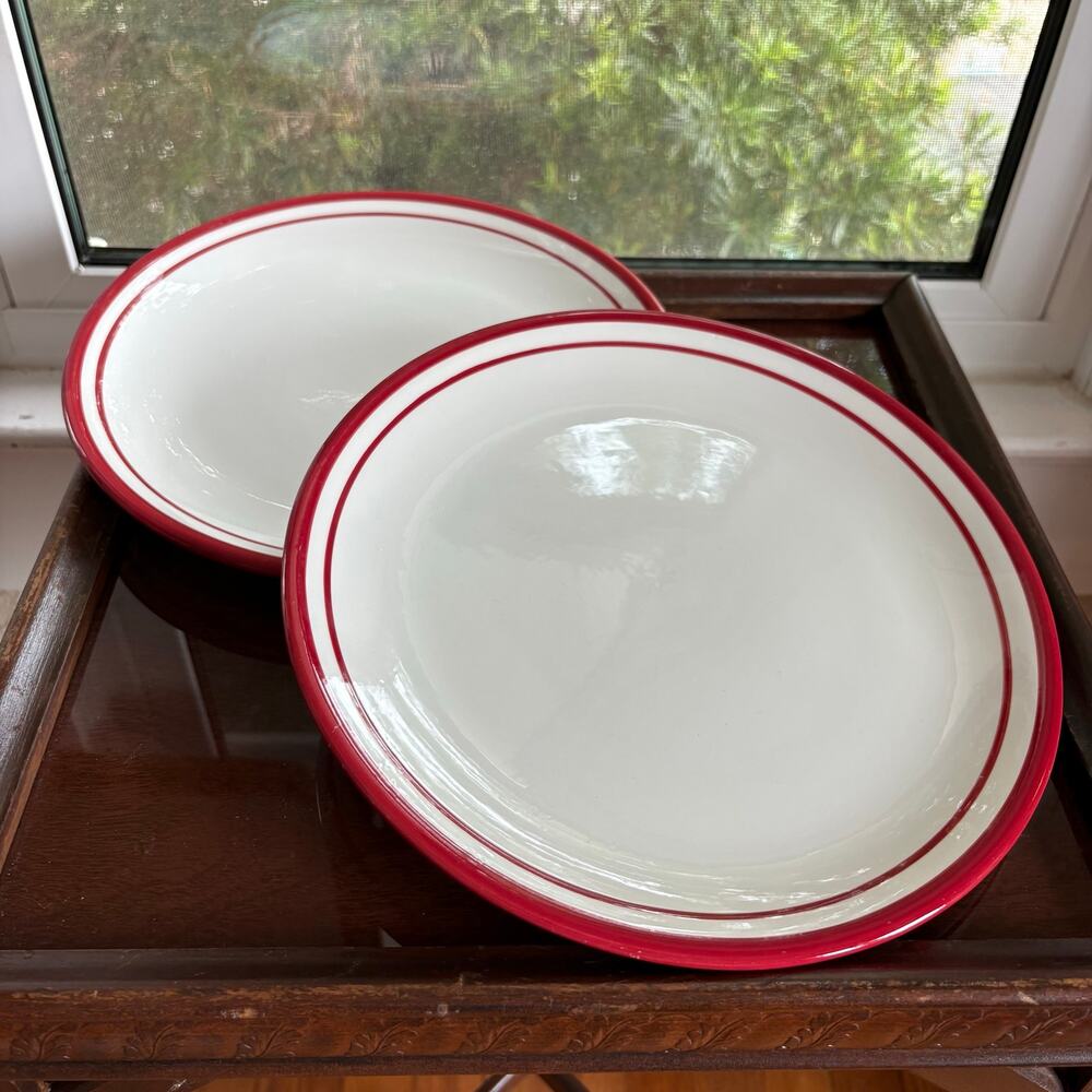 Dansk Maraschino Red Stripe Dinner Plates Set of 2